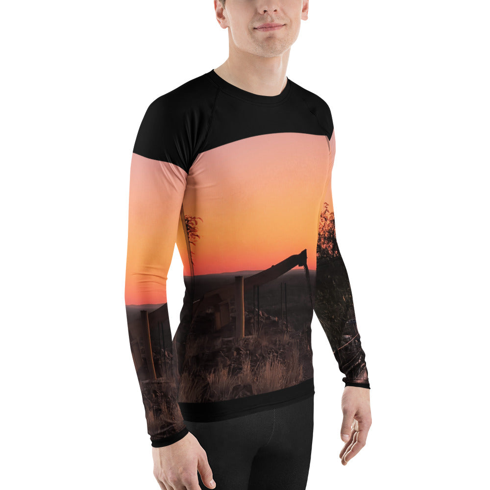 Old Copper Mining Headframe Men's Rash Guard - Red Dirt Dreaming by Em