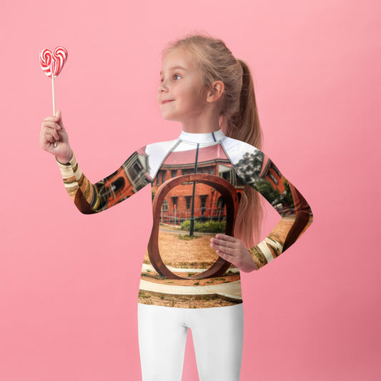 Iron Ring and Museum Kids Rash Guard - Red Dirt Dreaming by Em