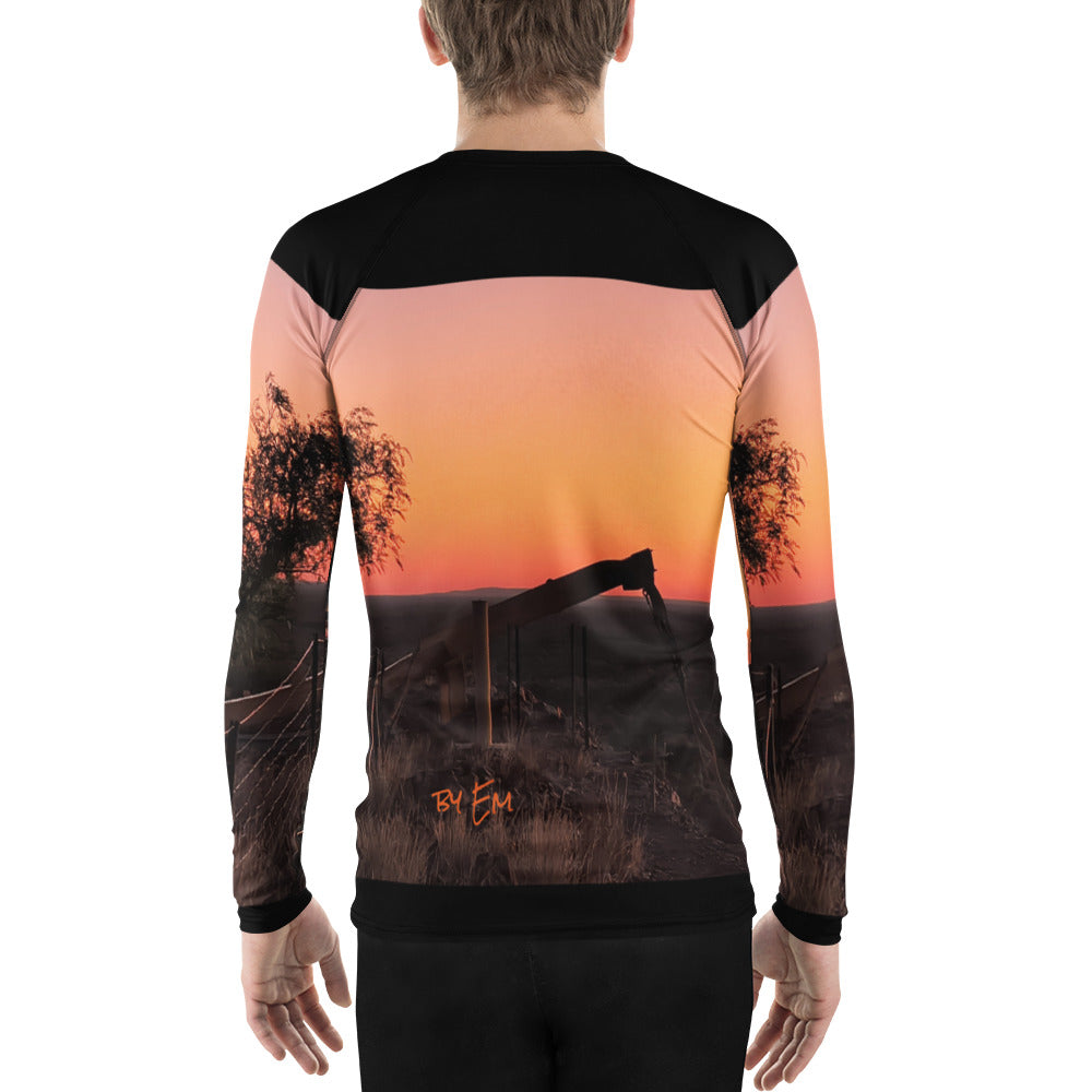 Old Copper Mining Headframe Men's Rash Guard - Red Dirt Dreaming by Em