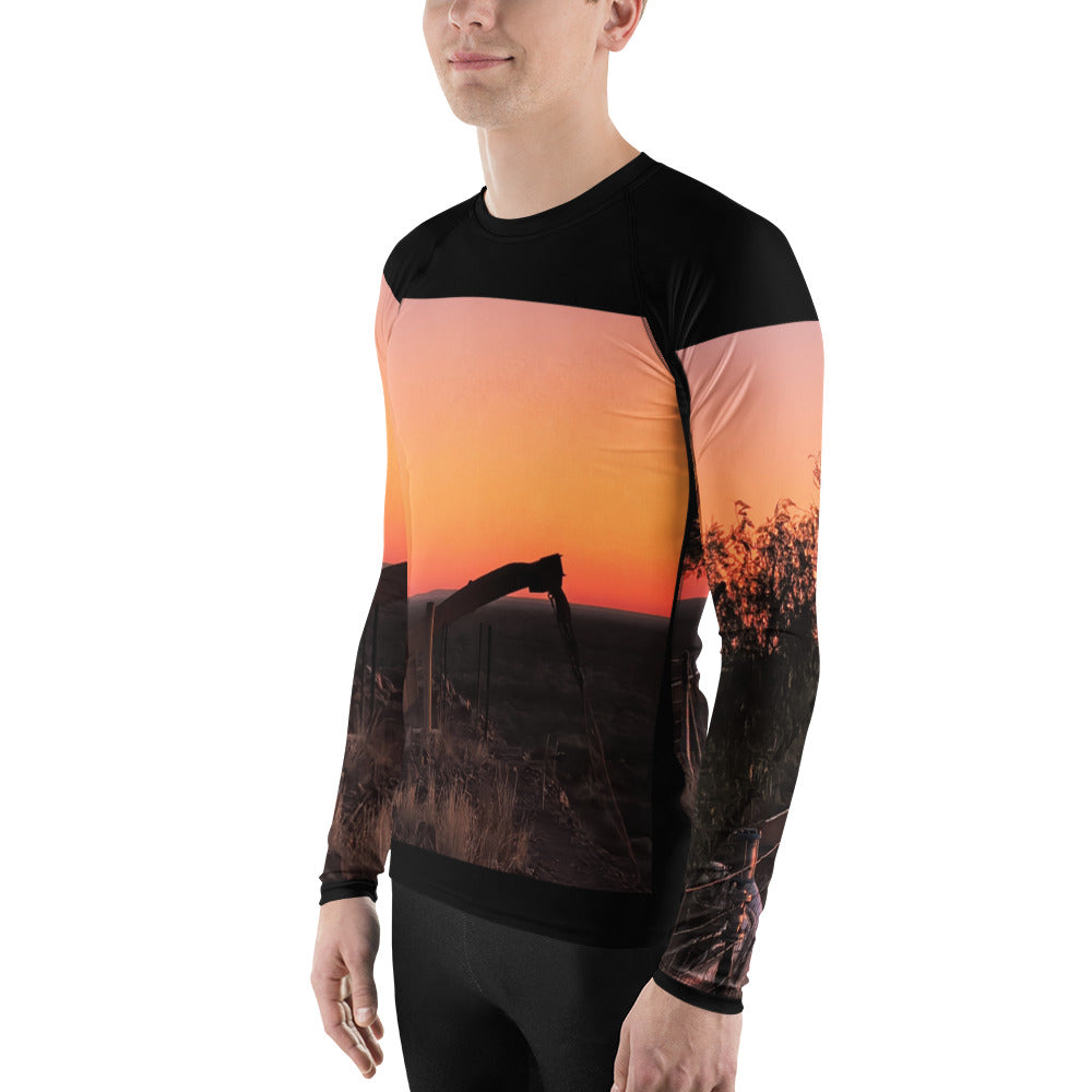 Old Copper Mining Headframe Men's Rash Guard - Red Dirt Dreaming by Em