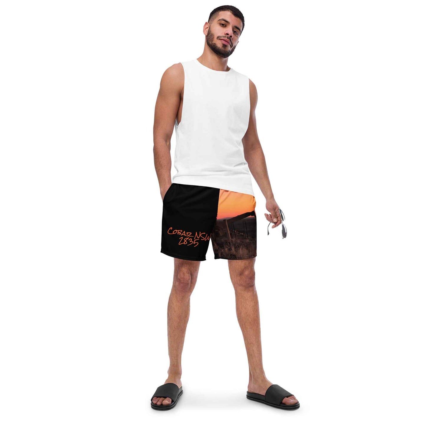 Old Copper Mining Headframe Recycled Swim Trunks - Red Dirt Dreaming by Em