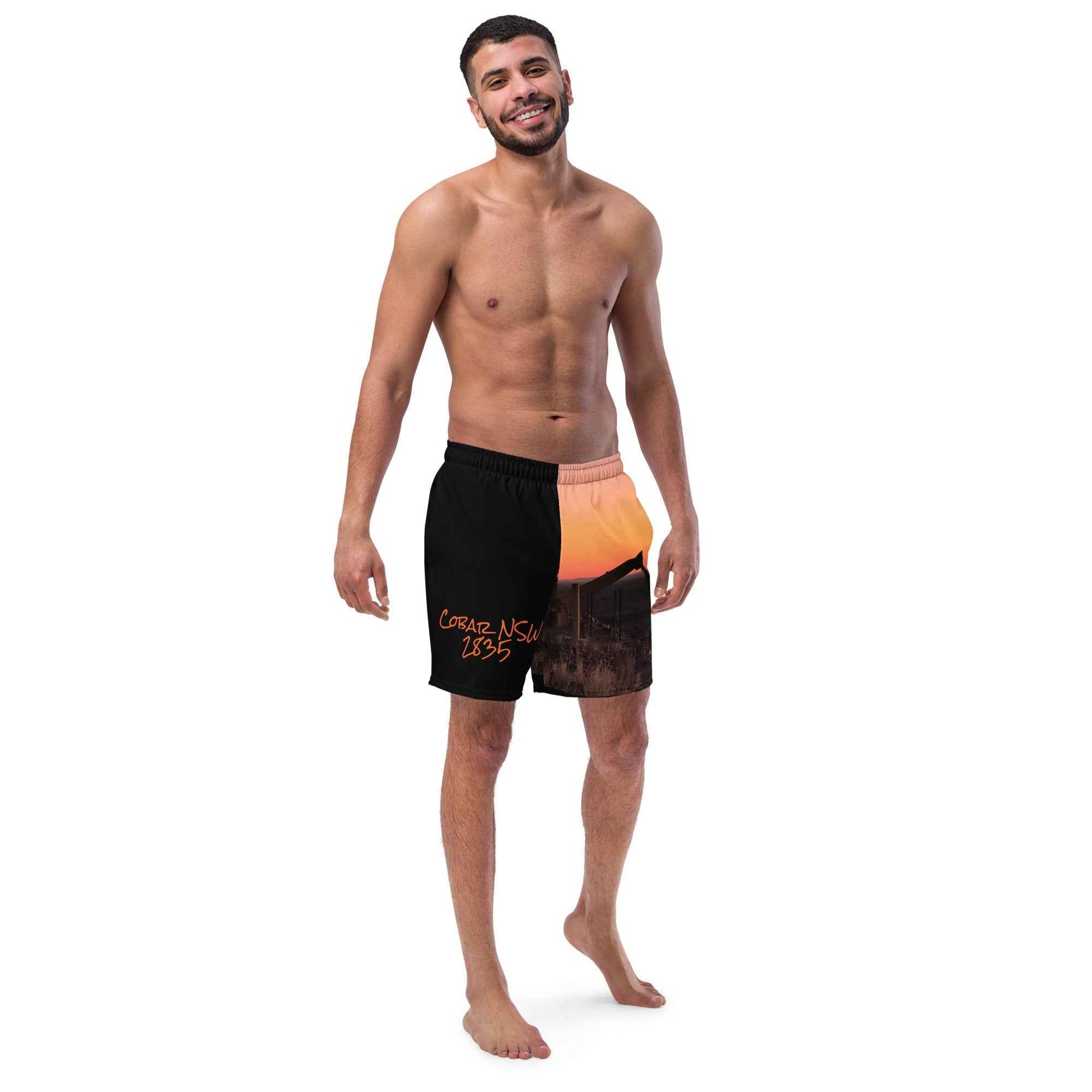 Old Copper Mining Headframe Recycled Swim Trunks - Red Dirt Dreaming by Em
