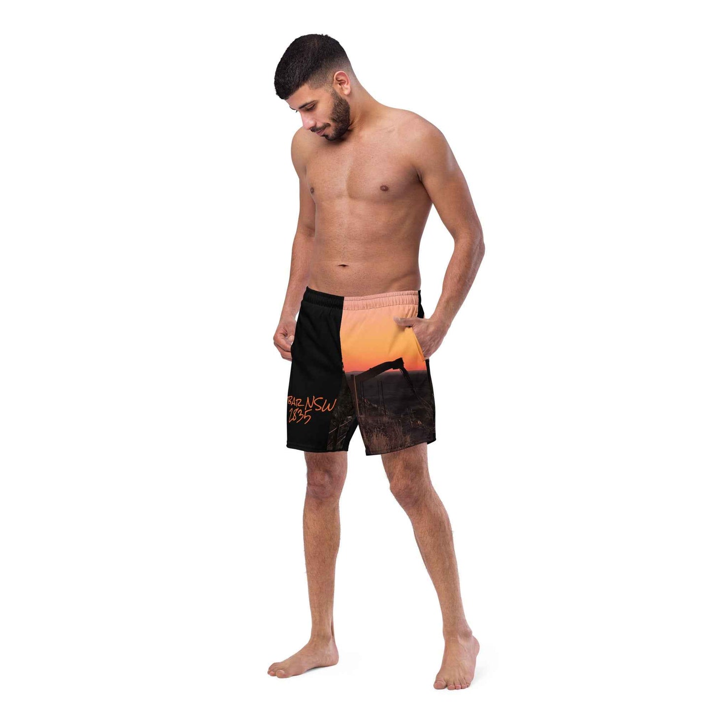 Old Copper Mining Headframe Recycled Swim Trunks - Red Dirt Dreaming by Em