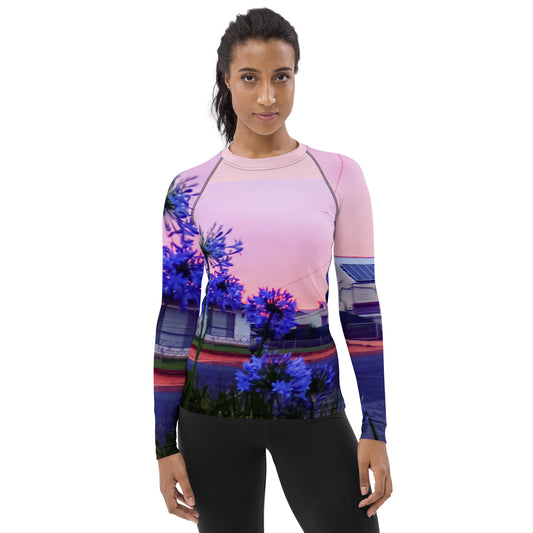 Agapanthus Sunset Women's Rash Guard - Red Dirt Dreaming by Em