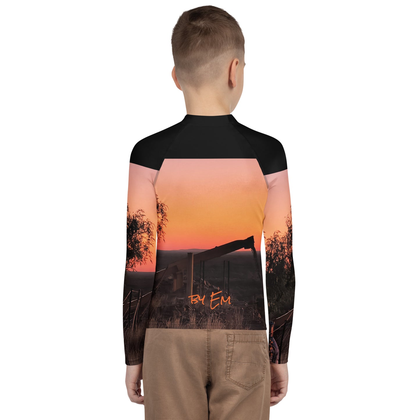 Old Copper Mining Headframe Youth Rash Guard - Red Dirt Dreaming by Em