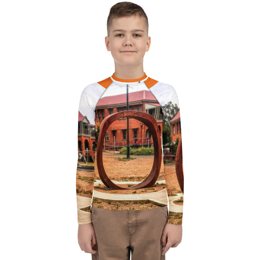 Iron Ring and Cobar Museum Youth Rash Guard - Red Dirt Dreaming by Em