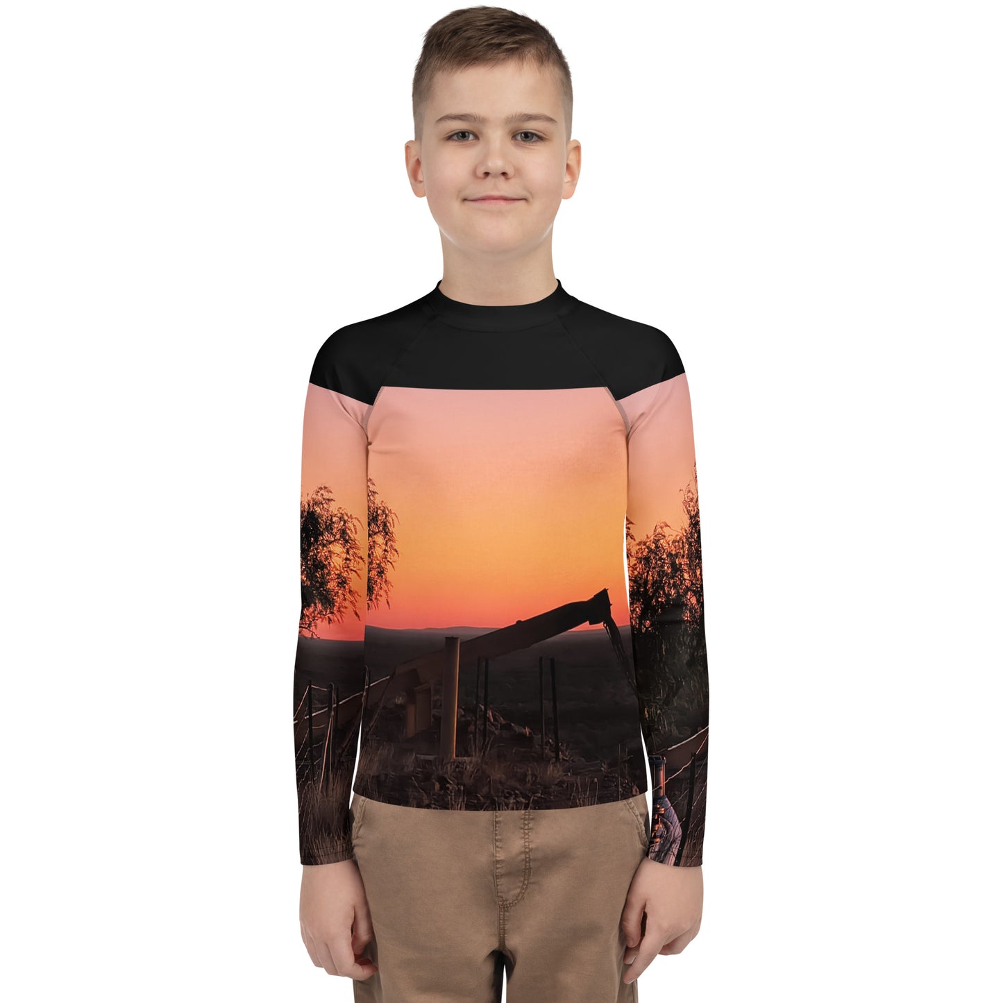 Old Copper Mining Headframe Youth Rash Guard - Red Dirt Dreaming by Em