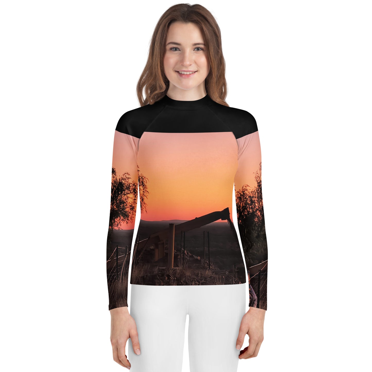 Old Copper Mining Headframe Youth Rash Guard - Red Dirt Dreaming by Em