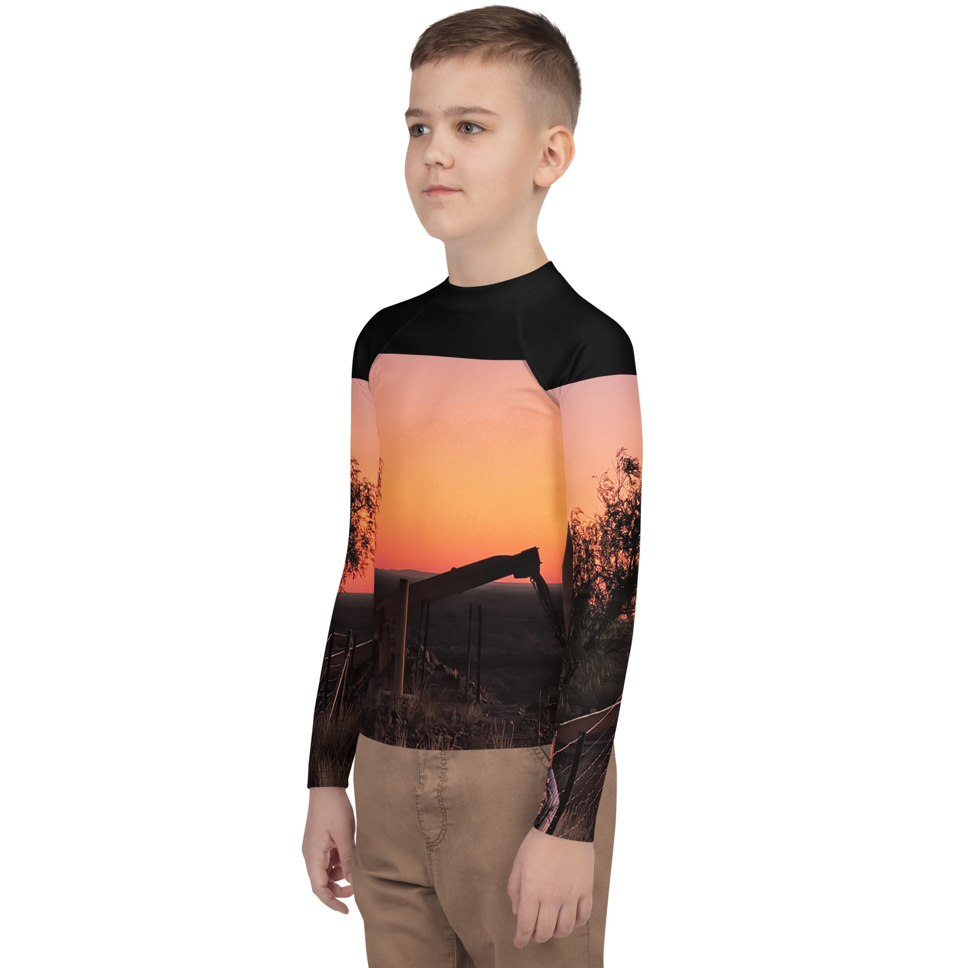 Old Copper Mining Headframe Youth Rash Guard - Red Dirt Dreaming by Em