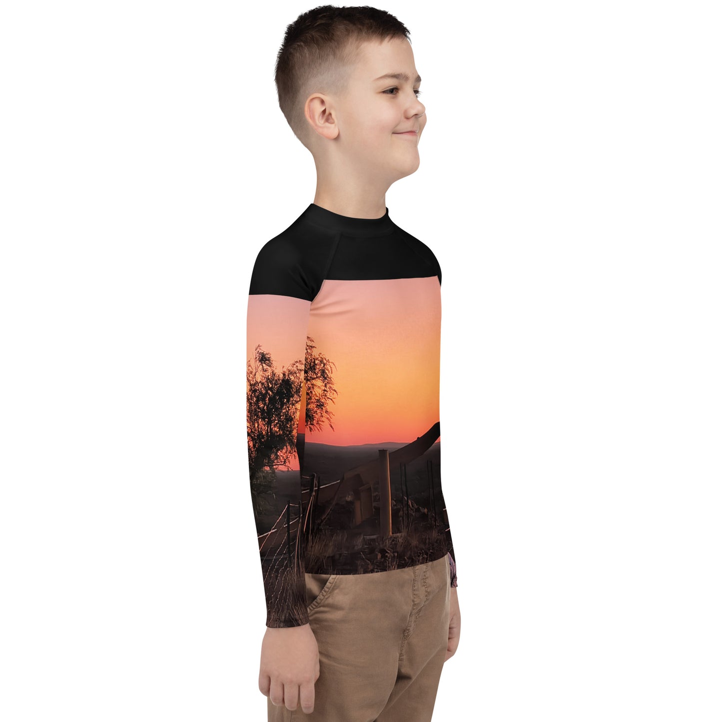 Old Copper Mining Headframe Youth Rash Guard - Red Dirt Dreaming by Em