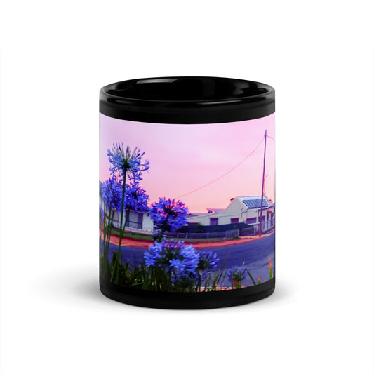 Agapanthus Sunset Black Glossy Mug - Red Dirt Dreaming by Em