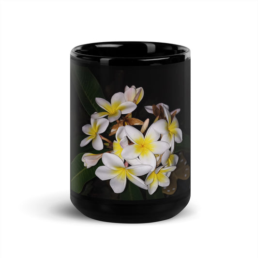 Mum's Frangipani Black Glossy Mug - Red Dirt Dreaming by Em