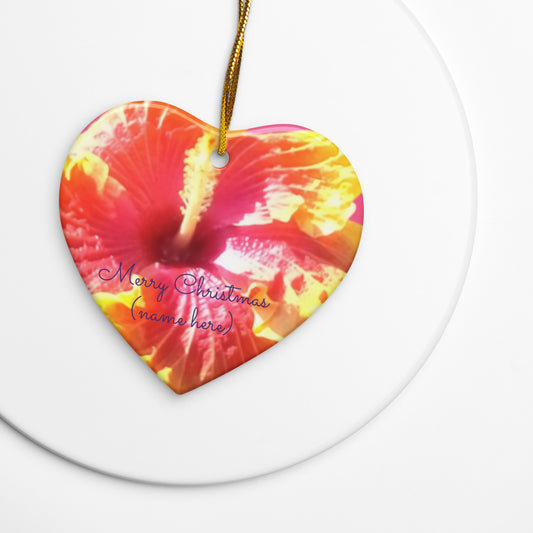 Australian Christmas - Yellow Hibiscus Double-sided Ceramic Ornaments - Red Dirt Dreaming by Em