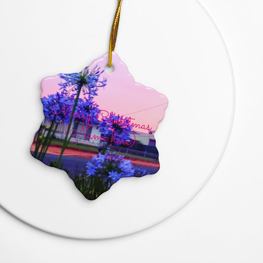 Australian Christmas - Agapanthus Sunset Double-sided Ceramic Ornaments - Red Dirt Dreaming by Em