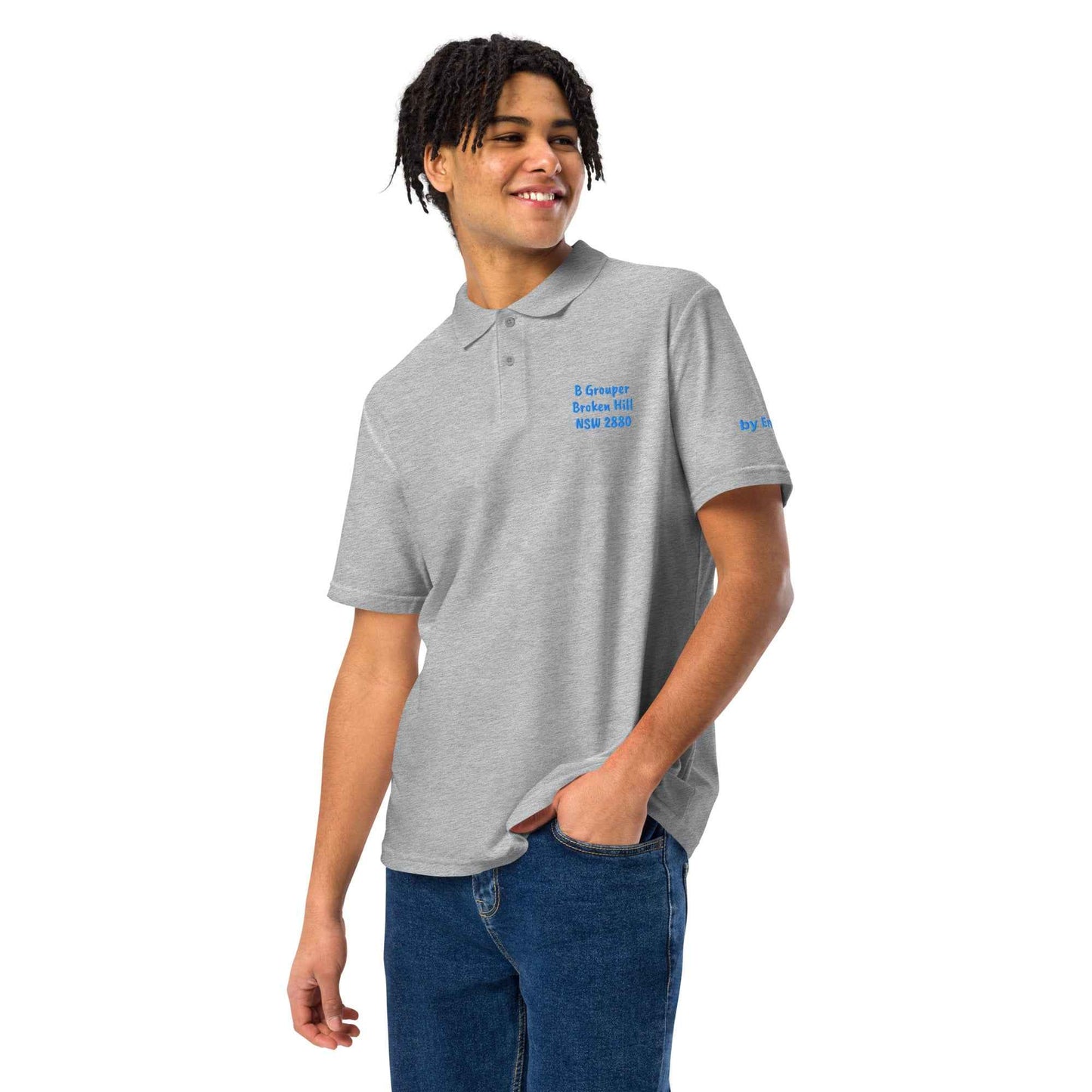 A Grouper Broken Hill Unisex Polo Shirt - Red Dirt Dreaming by Em