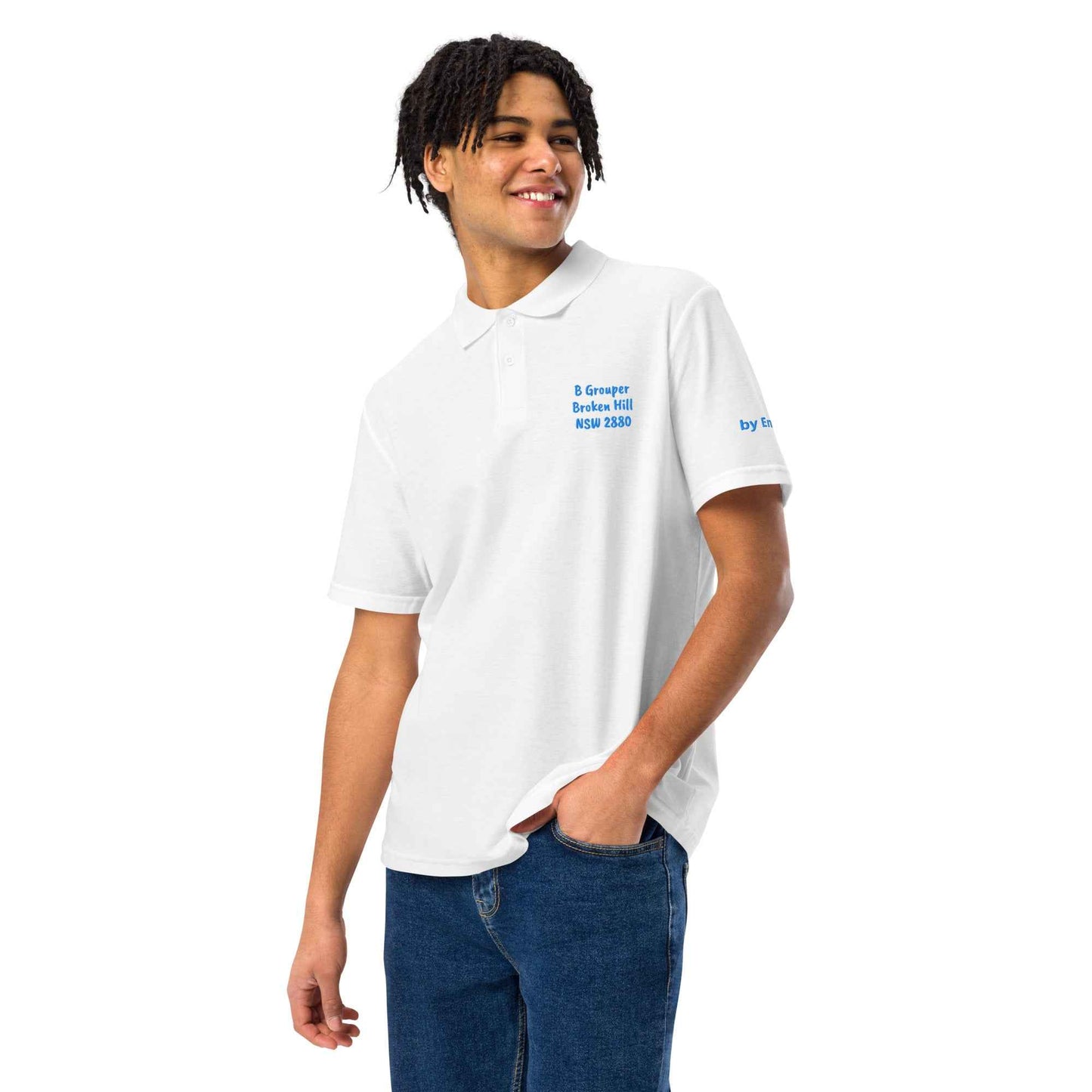 A Grouper Broken Hill Unisex Polo Shirt - Red Dirt Dreaming by Em